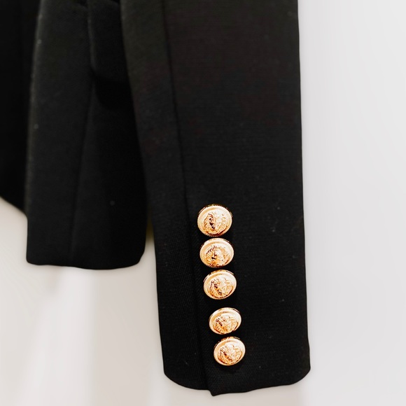NEW WOMEN BLACK WITH GOLD BUTTON BLAZER Balmain Style inspired Size M - Picture 4 of 5